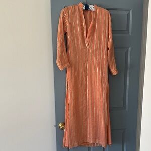 Vintage Peach Embroidered Kaftan Caftan Orange Striped Dress